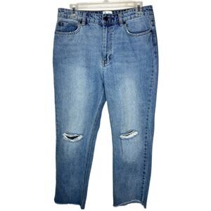 Amuse Society Womens Light Wash Distressed Crop Straight Leg Jeans Size 28